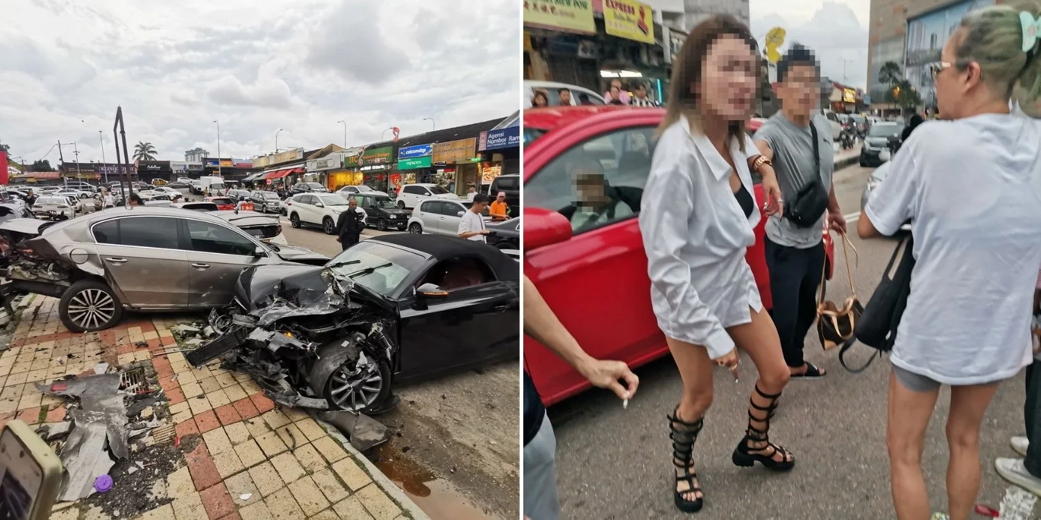 Le cabriolet Audi enregistré à S’pore se bloque en 4 véhicules en JB, la police à la recherche d’un conducteur qui a fui