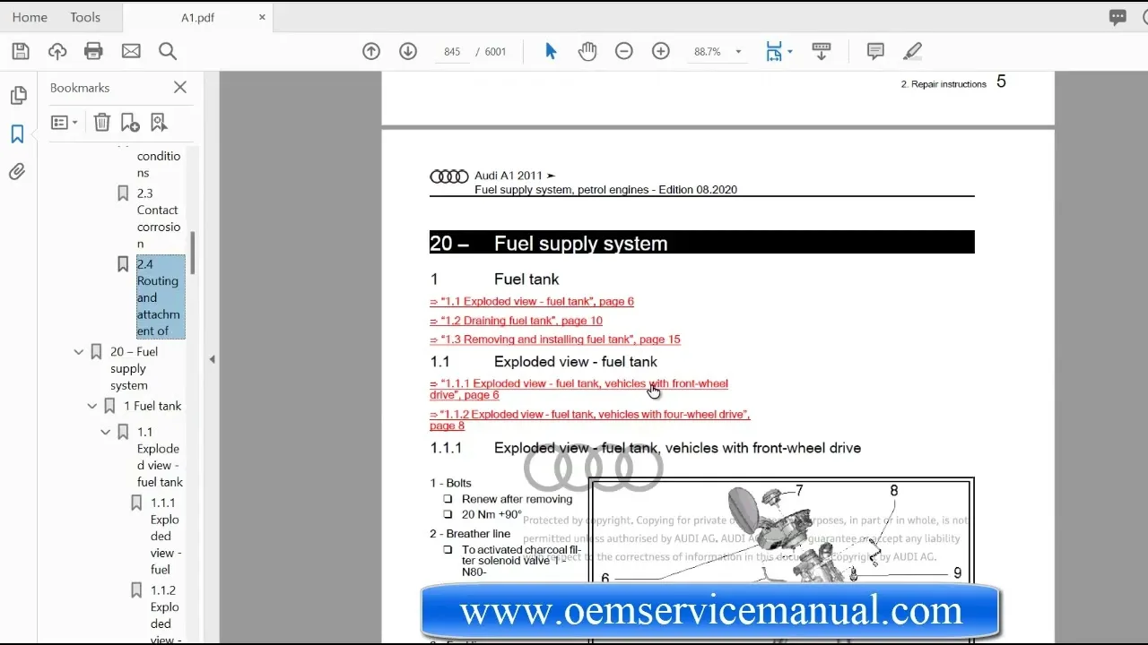 Manuel d’entretien d’atelier Audi A1 2010 PDF