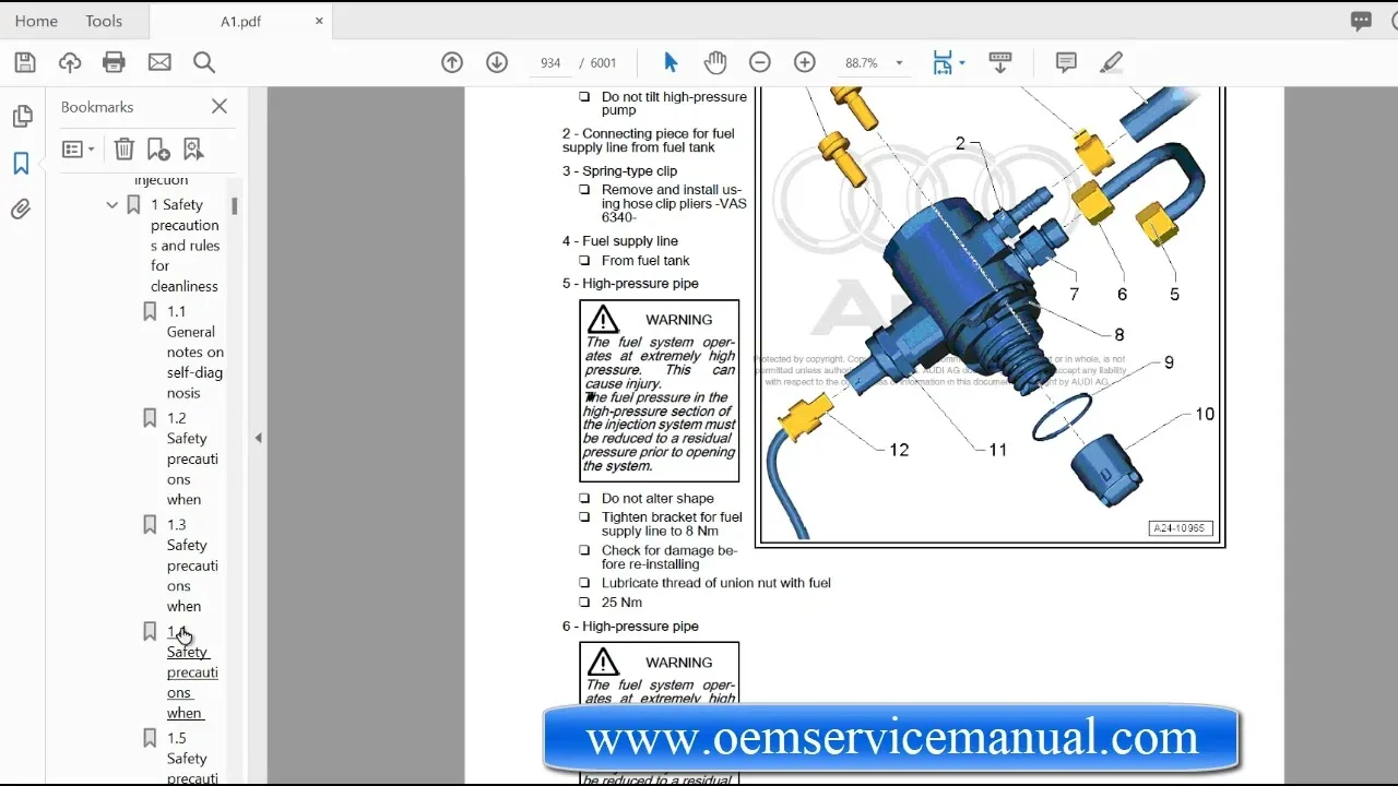 Manuel d’entretien de réparation Audi A1 2012 PDF