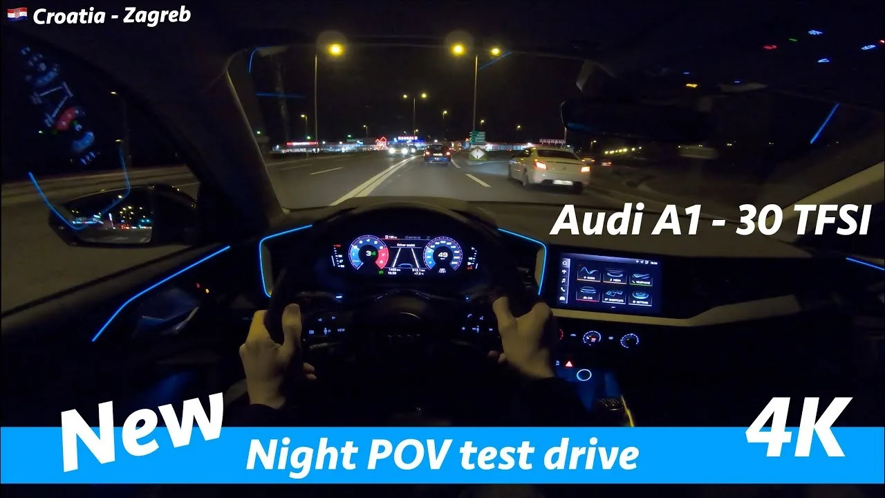 Audi A1 30 TFSI – conduite POV de nuit en 4K | Accélération 0 – 100 km/h