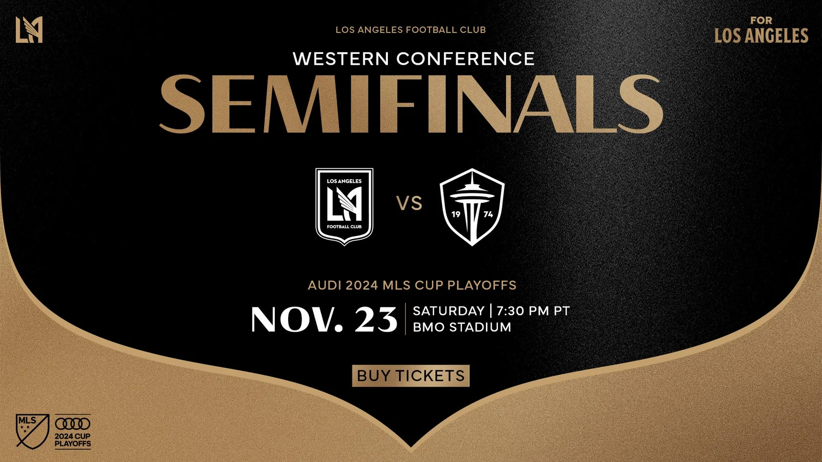 Le LAFC accueille le Seattle Sounders FC en demi-finale de la Conférence Ouest des éliminatoires de la Coupe MLS Audi 2024 le 23 novembre