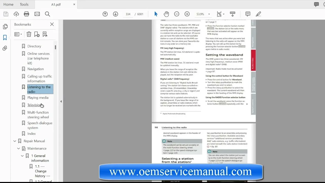 Manuel d’entretien de réparation Audi A1 2017 PDF