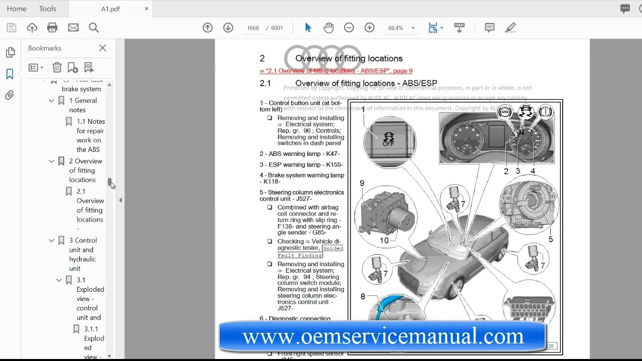 Manuel d’entretien d’atelier Audi A1 2013 PDF