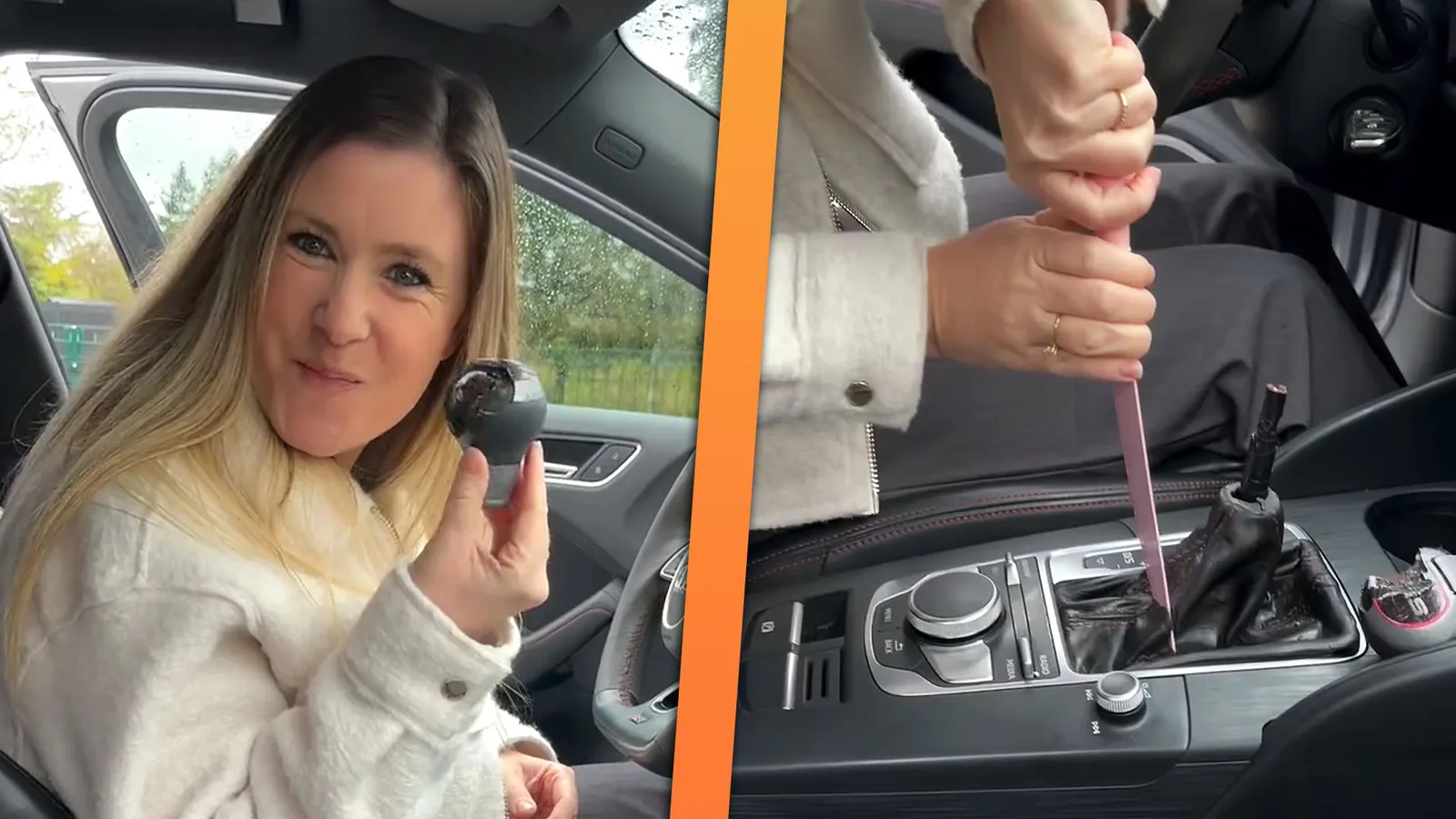 Regardez une femme manger l’intérieur d’une Audi