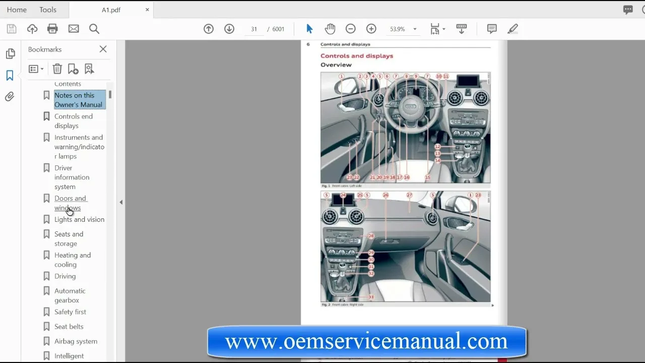 Manuel d’entretien d’atelier Audi A1 2018 PDF
