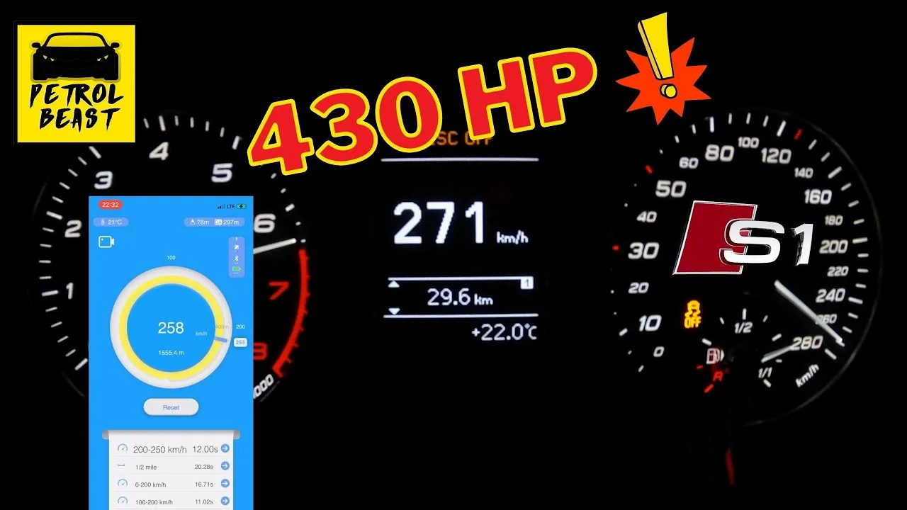 430 CV Audi S1 ​​Sportback ACCÉLÉRATION 0-271 KM/H !!! 2.0 TFSI Quattro étage 3&Prime;RS1&Prime; + SON