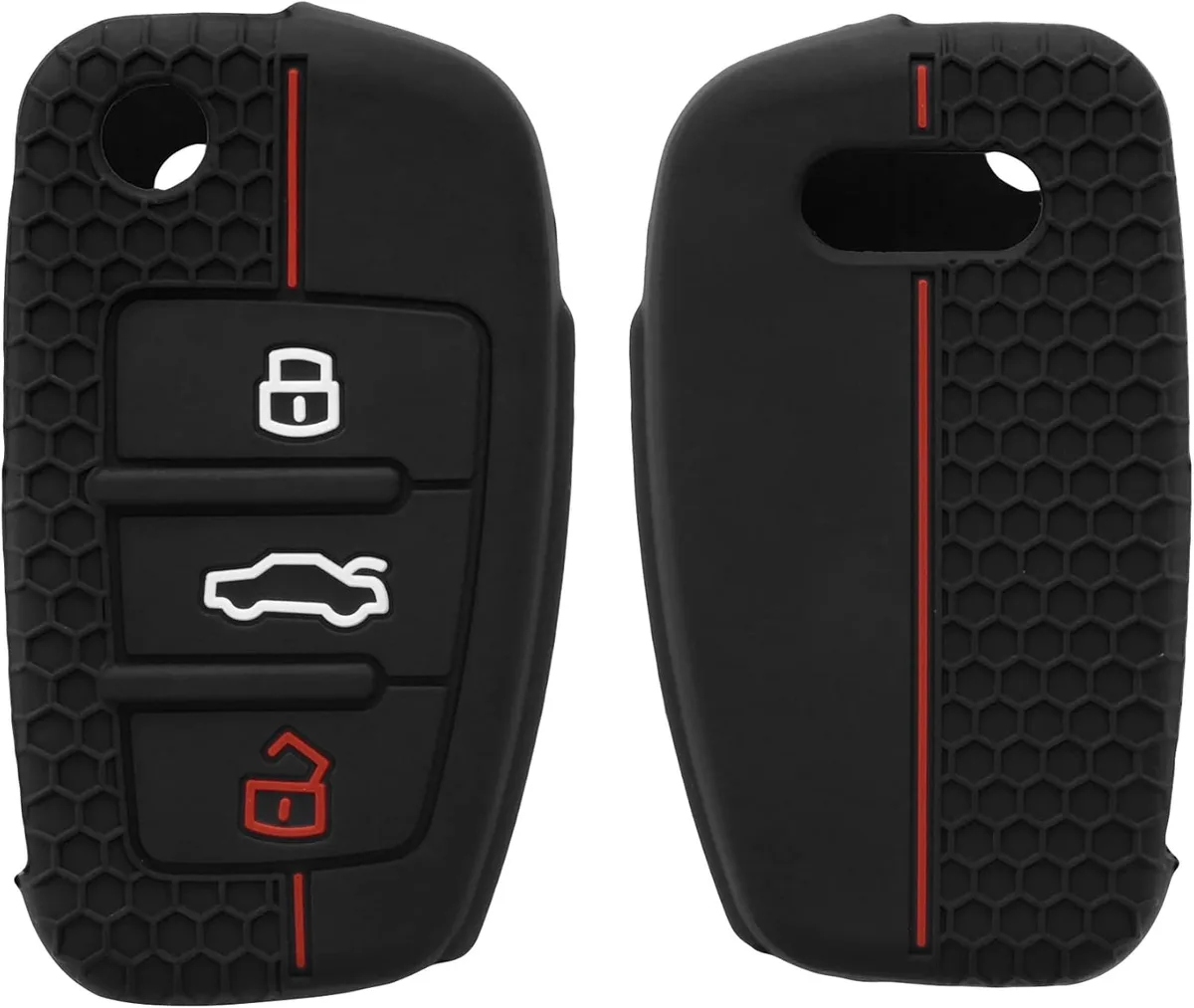 kwmobile Étui de Protection pour Clé de Voiture Compatible avec Accessoire Audi 3 Clés – Étui de Protection en Silicone Souple – Noir-Rouge