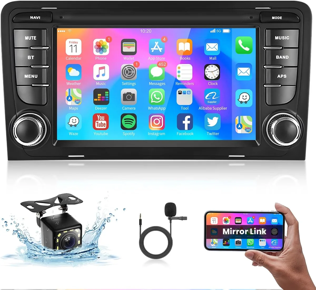 【1+32G】 Autoradio Android Hodozzy pour Audi A3 8P S3 RS3 Sportback 2003-2012, Autoradio Android, Écran Tactile 7&Prime; avec WiFi/GPS/RDS/FM/Bluetooth/USB+Caméra de Recul