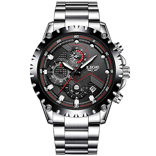 pour Homme en Acier Inoxydable Noir Classique de décontracté Montres avec Multifonction chronographe Montres de Sport étanche 30 m Entreprise Mode Montre à Quartz pour Hommes