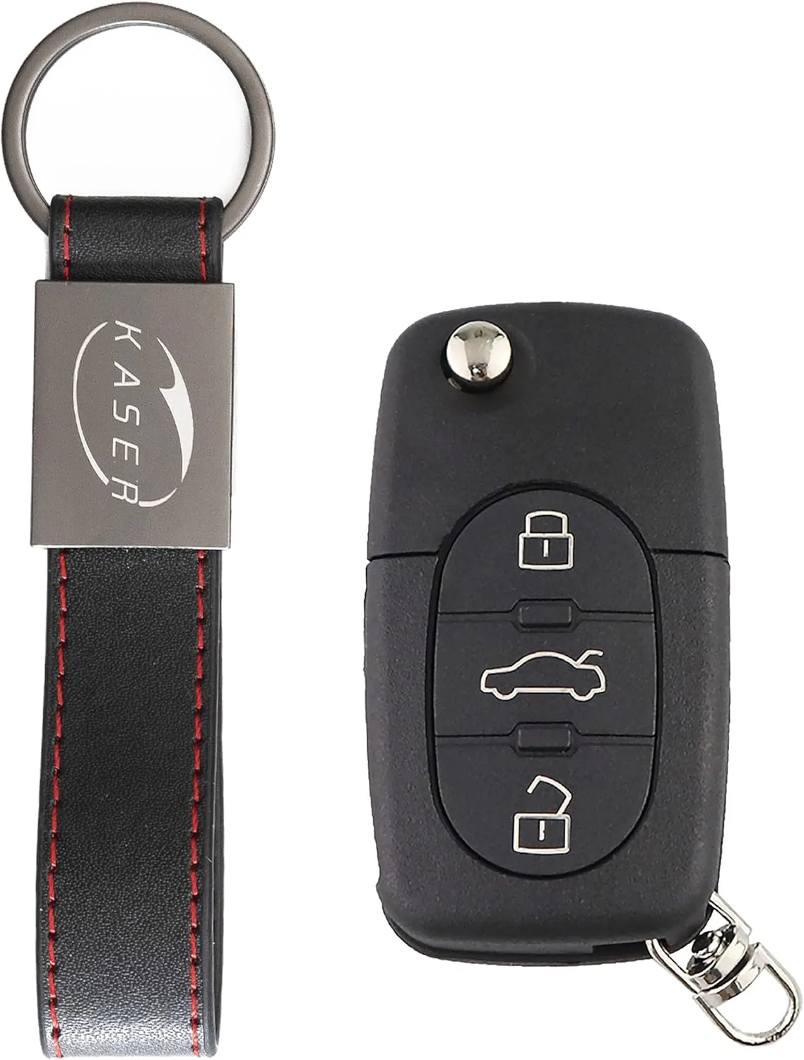 KASER Coque de clé pour Audi – Housse de télécommande de voiture à 3 boutons pour Audi A2 A3 A4 A6 A8 TT Q3 Q5 Q7 (batterie 2032)