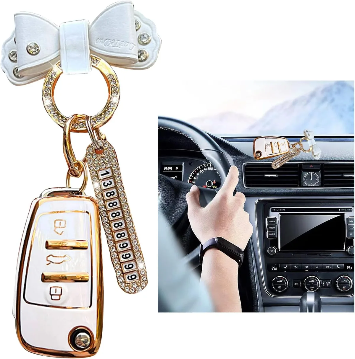 SHAPEPOTY Étui pour clé de voiture A1, A3, A4, A6, A8, Quattro, Q2, Q3, Q7, S3, S6, RS3, RS6, R8, TT, TTS, 3 boutons (étui + boucle papillon + plaque d’immatriculation)