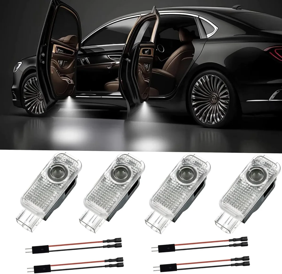 Sylswx Compatible avec l’éclairage de porte de voiture Audi, 4 lumières de porte de voiture à LED, projecteur de porte de voiture pour A1/A3/A4/A5/A6/Q3/Q5/Q7/A7/A8/R8/TT