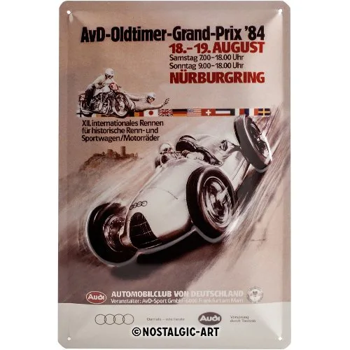 Nostalgic-Art Merchandising 20286 AVD Oldtimer Antique Voiture Audi Grand Prix Plaque en métal 20 x 30 cm