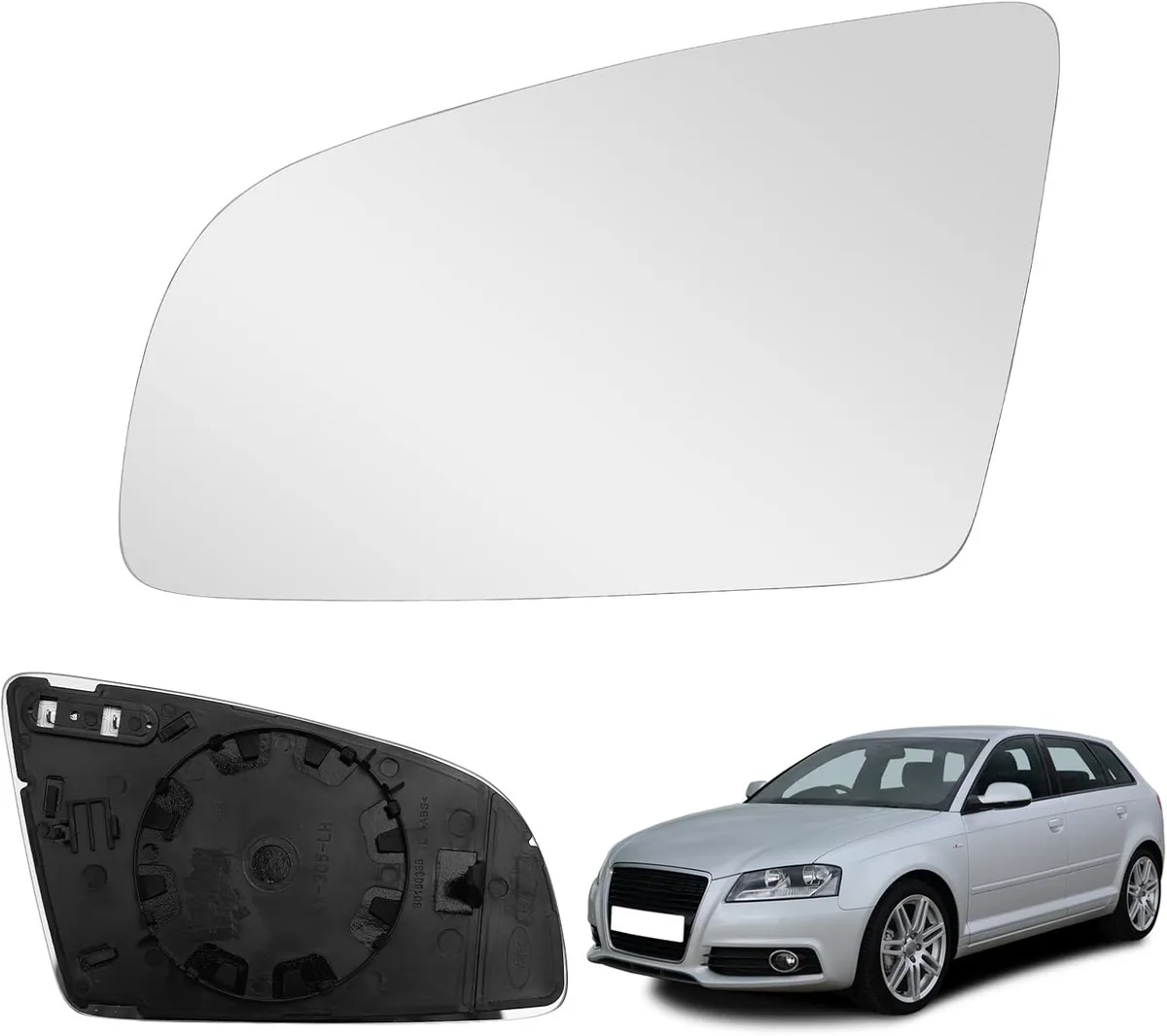 Verre de rétroviseur de remplacement pour Audi A3/S3 2004-2008, A4/S4 2002-2008, A6/S6 2006-2008, verre de rétroviseur extérieur chauffant hyperbolique (gauche)