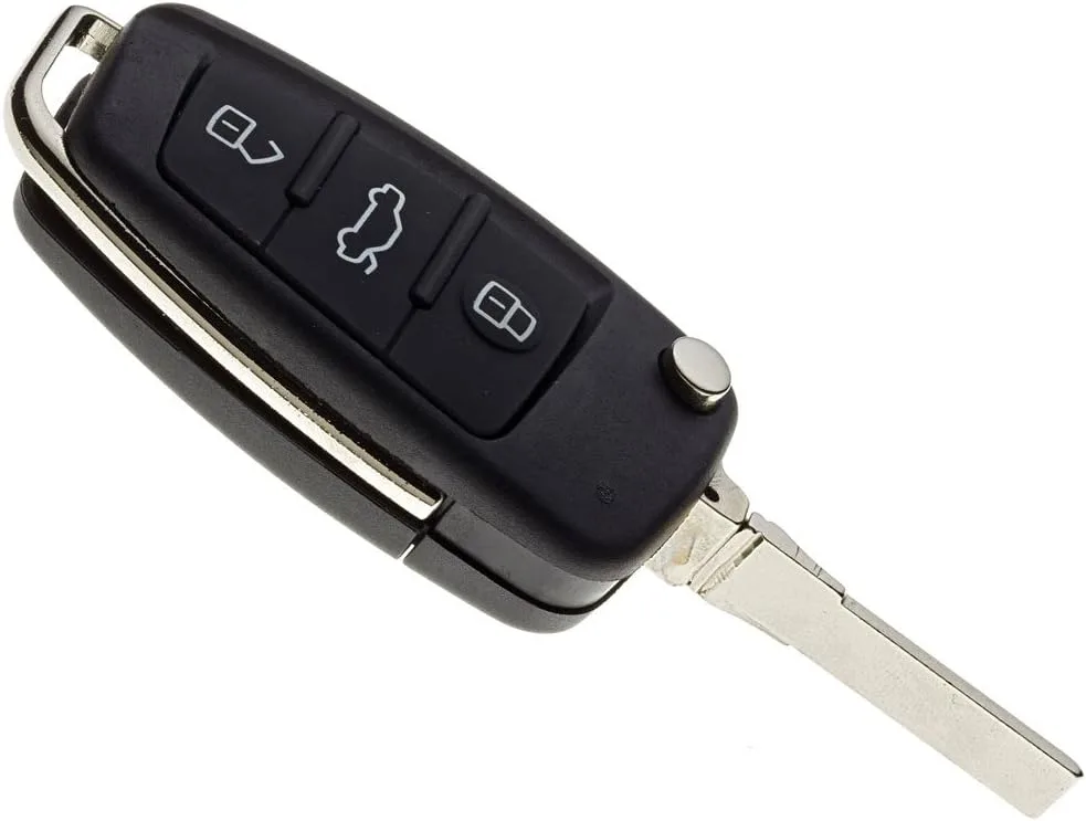 JONGO – Coque de clé avec lame compatible avec Audi A1, A3, A4, S1, S3, RS3, RS6, TT, Q3, Q7 | Étui pliable pour clé de voiture à distance à 3 boutons