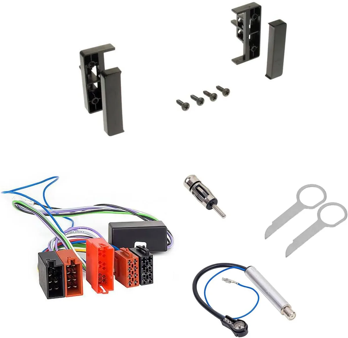 Audioproject A129 – Kit Cache Radio Compatible avec Audi A2 8Z – A3 8L – A4 B5 – A6 C5 – Adaptateur Actif pour Autoradio 2X Adaptateurs d’Antenne DIN ISO Support de Déverrouillage