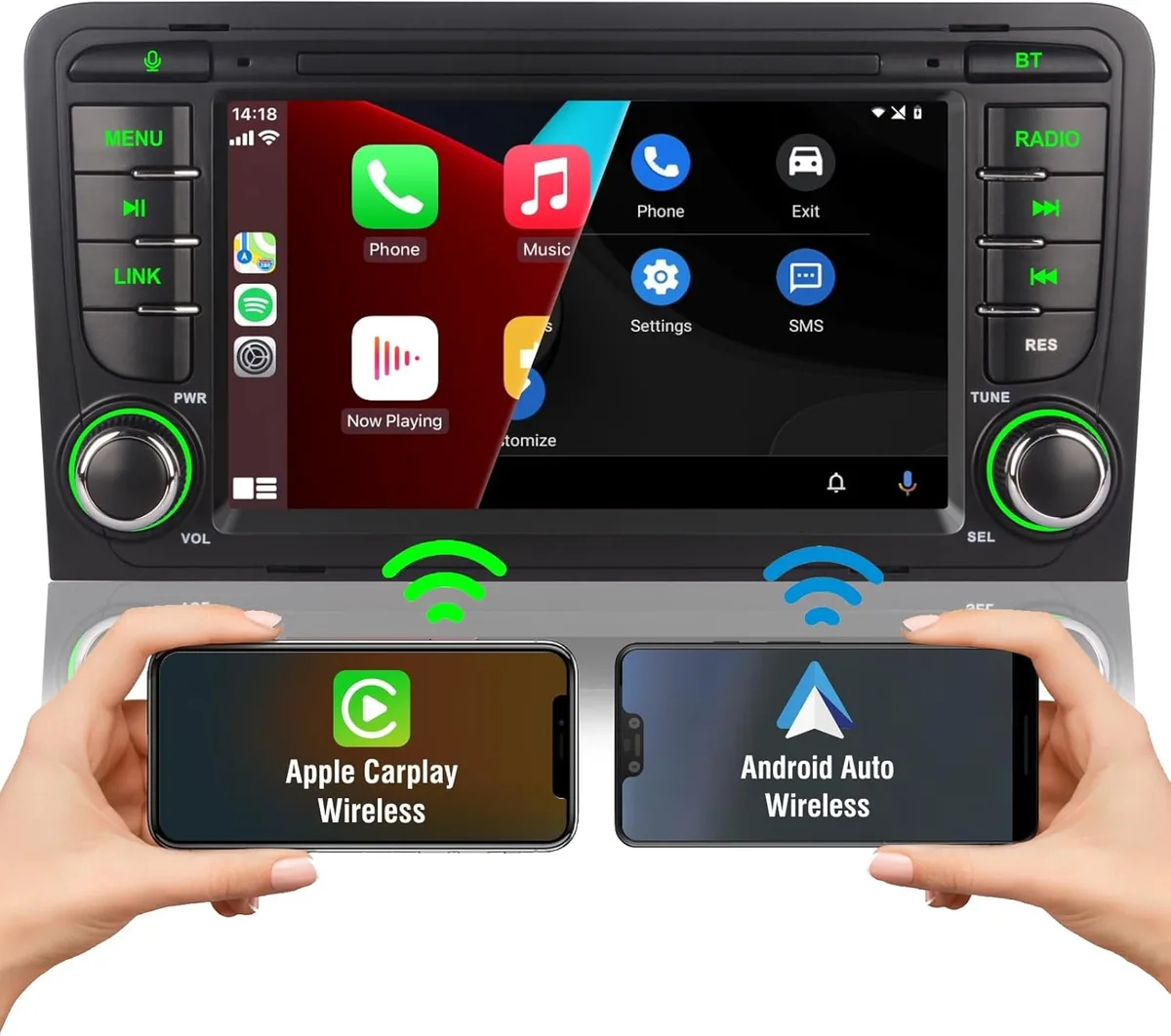 Autoradio DSP avec sans fil Apple Carplay et Android Auto intégré pour Audi A3 8P 8P1 8PA 8P7 8VS S3 RS3 Sportback 2003-2013 Compatible commande au volant AM FM RDS Radio Bluetooth IPS écran EQ NAVI