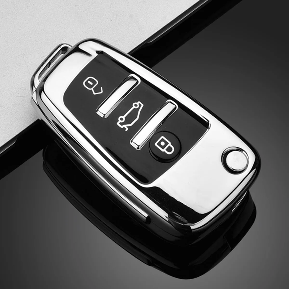 HooRLZ Coque de clé de voiture en silicone pour Audi A1 A2 A3 A4 A6 Q1 Q3 Q5 Q7 S3 S4 S6 R8 TT, Audi A3 – 3 boutons (argent)