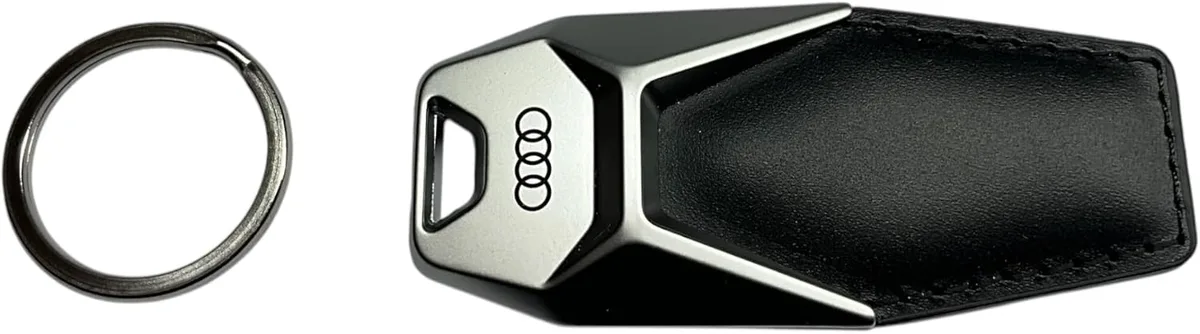 Audi 3181900600 Porte-clés avec Logo, Métal, Cuir, Noir/Argent, Taille Unique