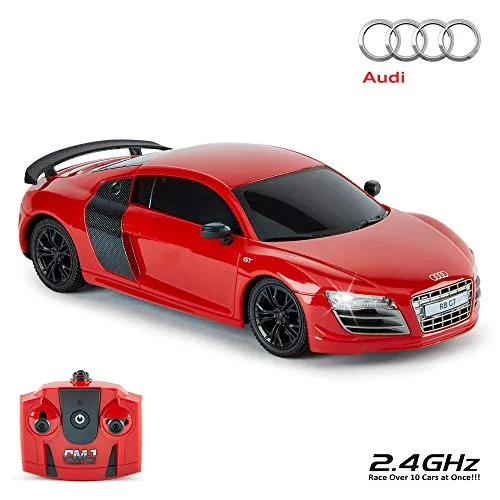 Cmj RC Cars Audi R8 Gt, Produit Officiel Télécommande Voiture pour Enfants avec Fonctionne Lumières, Radiocommandée Garçons Filles Jouets 1:24 Modèle, 2.4Ghz Course 10 + Ensemble (Rouge)