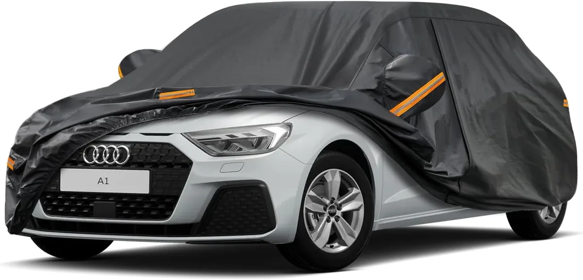 kayme Housse de protection imperméable et respirante compatible avec Audi A1 (2012-2024), 7 couches de protection extérieure pour voiture, contre la pluie, le soleil, la poussière avec fermeture éclair.
