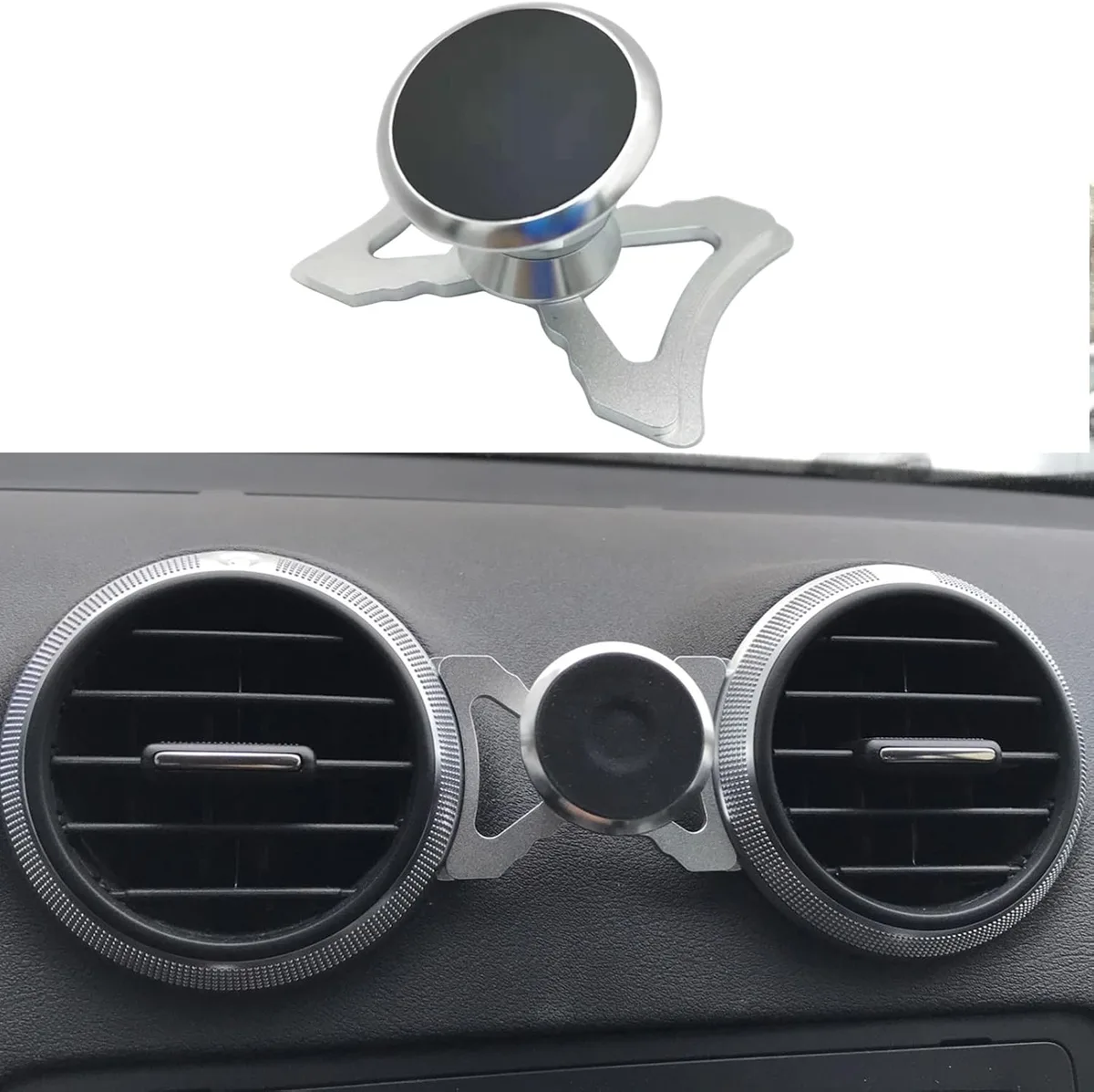 Cookiss Support de téléphone magnétique pour voiture compatible avec Audi A3 8P et Audi S3 8P, adapté aux smartphones et GPS avec support de téléphone de voiture à vision réglable à 360 degrés (argent)