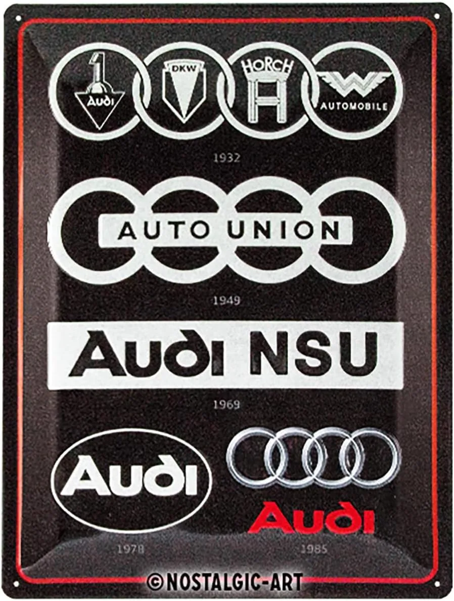 Nostalgic-Art Plaque vintage Audi – Logo Evolution – Idée cadeau pour les fans de voitures, métal, design rétro pour la décoration, 30 x 40 cm