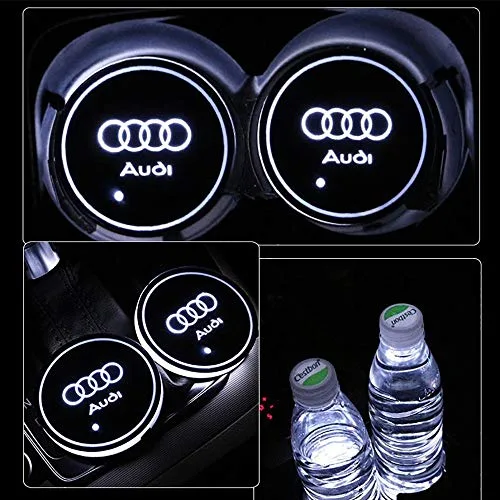 PRXD Lot de 2 Coussinets de Protection pour Voiture LED 7 Couleurs Changing USB Charging Mats Bottle Coasters Car Atmosphere (Audi)