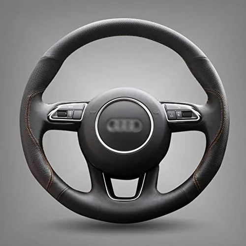 JIRENSHU Couverture de Volant de Voiture Cousue à la Main en Cuir Noir, pour Audi Q3 Q5 2013-2015