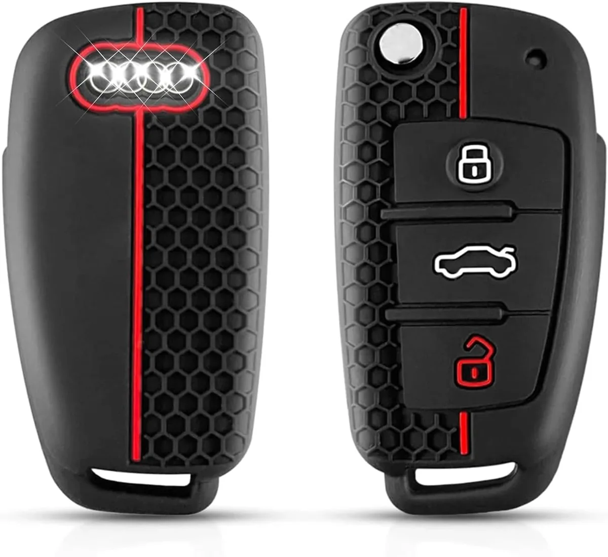 HooRLZ Housse de clé de Voiture Audi, Compatible pour Audi A1 A3 A4 A6 A8 S3 S4 S6 RS4 RS6 Q2 Q3 Q5 Q7 TT R8 Seat Exeo, Housse de clé de Voiture en Silicone Audi – 3 Boutons