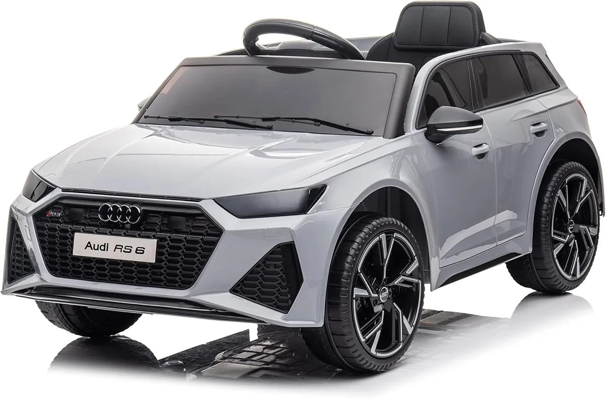 FINOOS Car Véhicule électrique pour enfants AUDI RS6 avec télécommande 2,4 GHz, moteur 2 x 12V 30W，V. Max. Télécommande 5 Km/h Effets sonores (Gris)