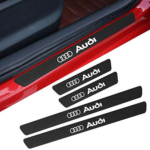 L&U 4pcs Fibre de Carbone seuil de Porte de Voiture Autocollant Protecteur Plaque de Protection, Bienvenue pédale Anti-Pas Autocollants pour Audi A4l A3 A6L Q5L Q3 X3,White,46.5 * 3.2cm