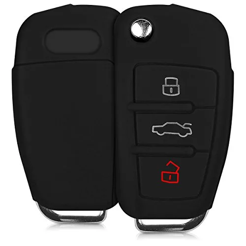 kwmobile Accessoire clé de Voiture pour Audi – Coque pour clé Audi Pliable 3-Touches en Silicone Noir – Étui de Protection Souple