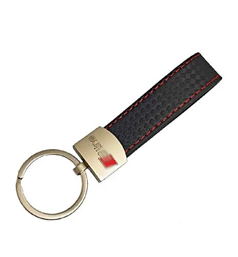 Bmauto Porte clé Automobile en Simili Cuir avec Rivet métallique Couture surpiqué Rouge Effet Carbone