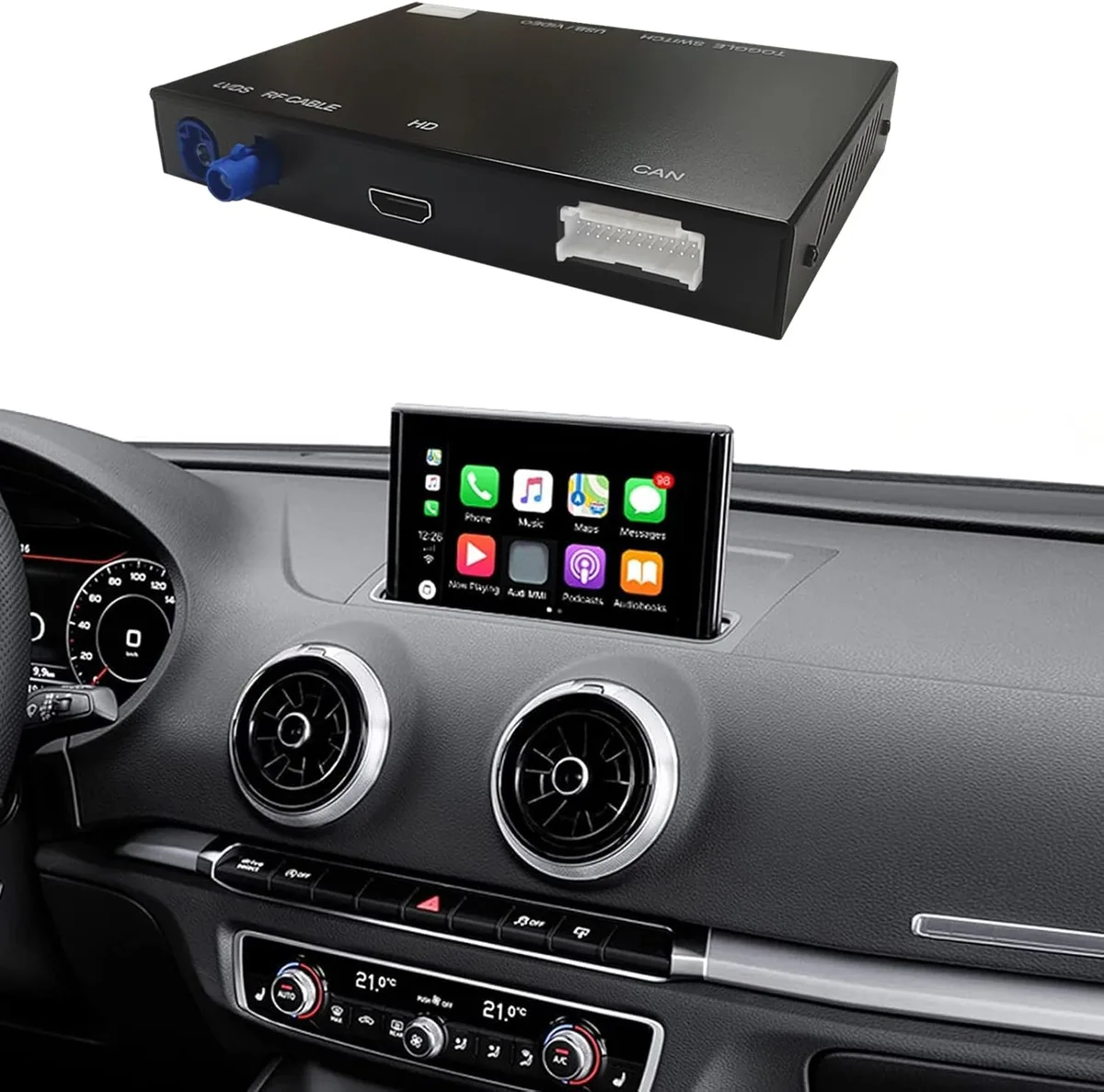 Kit décodeur Ninetom avec CarPlay sans fil et Android Auto pour Audi A3/S3 2013-2018, support Mimrorlink, Youtube, caméra de recul GPS, Siri